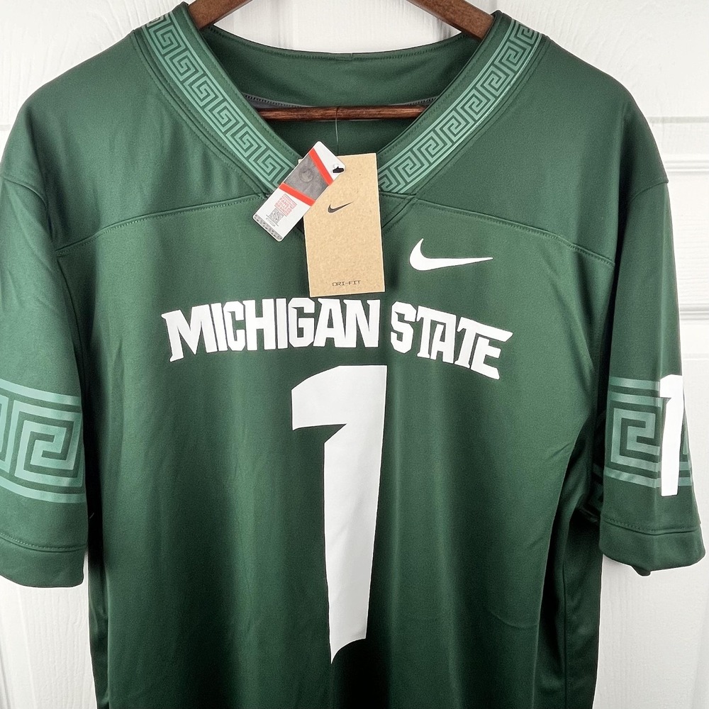 Michigan State Spartans‎ Nike Jersey Mens Large Green Football Dri-FIT #1 NEW